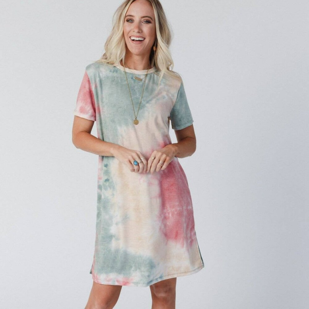 Three Bird Nest Pink and Cream Mini Dress Short Sleeve Raglan - Picture 5 of 8
